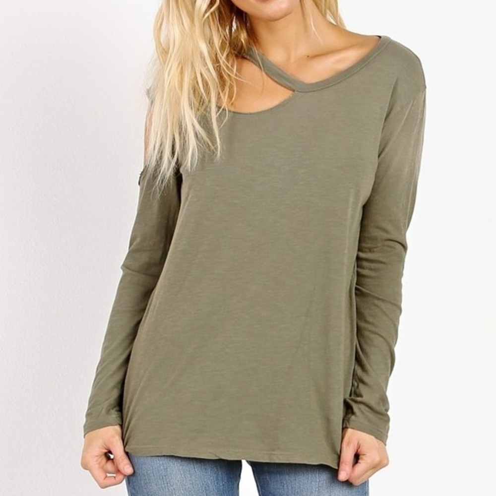 LNA Top Womens Extra Small Hamilton Long Sleeve Cut Out Tee Green Revolve